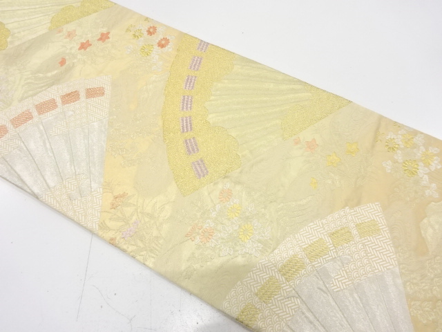 JAPANESE KIMONO / ANTIQUE FUKURO OBI / SILK / WOVEN FLORAL PLANTS